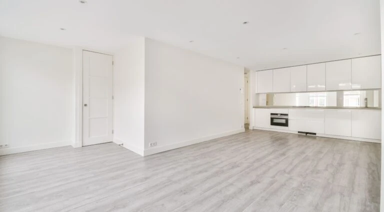 Modern kitchen interior with white cabinets