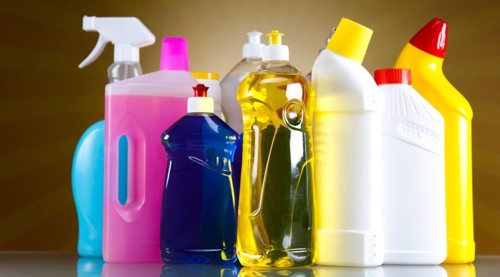 Bottles with cleaning solutions